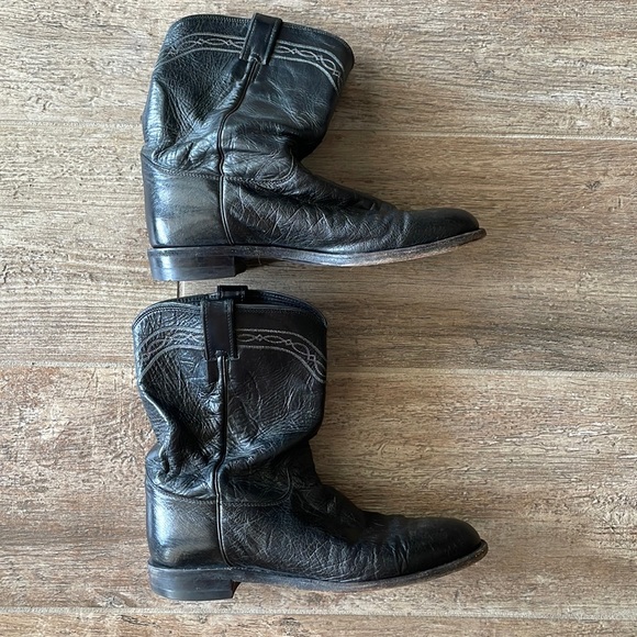 Justin Roper Boots : 10 1/2 D Black Smooth Ostrich - Picture 2 of 10